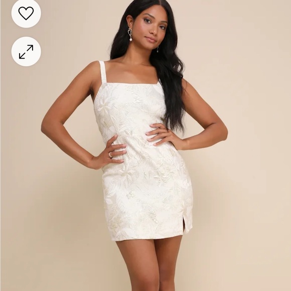 Shine for Us Cream Metallic Tropical Jacquard Mini Dress - Picture 7 of 9